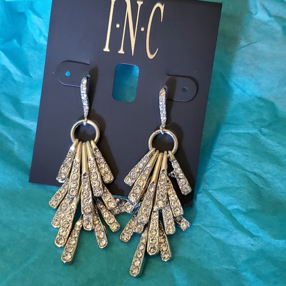 NWT INC Silver & Crystal Dangle Earrings - Picture 1 of 4